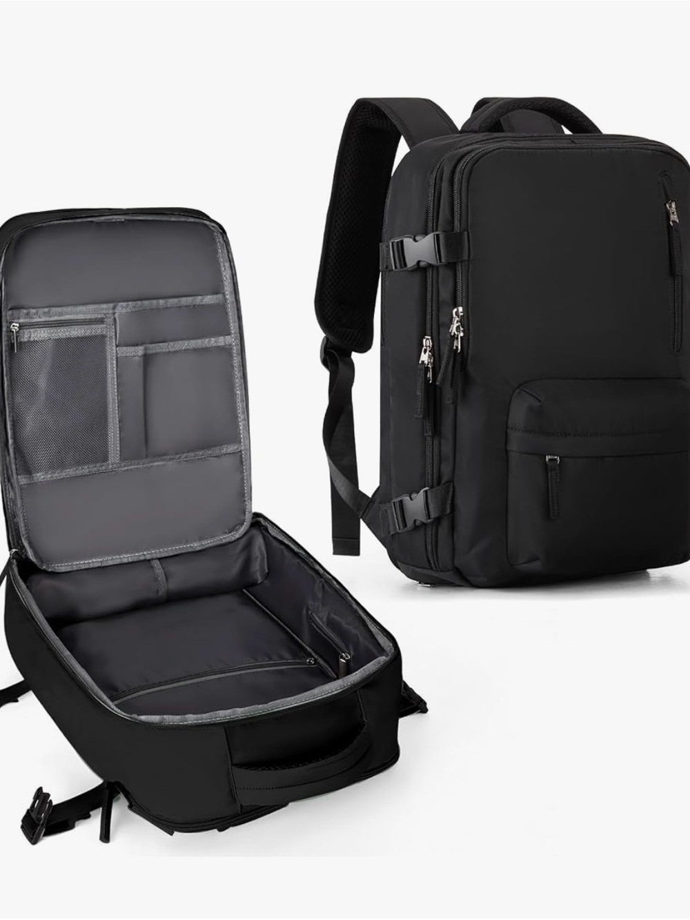 Black Travel Backpack with Organized Interior